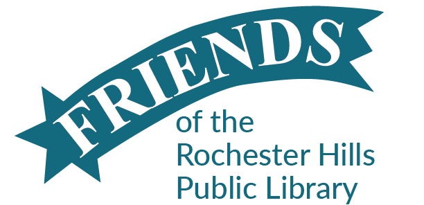 The Friends of RHPL logo - Friends is written on a shooting star that arcs over the words of the Rochester Hills Public Library