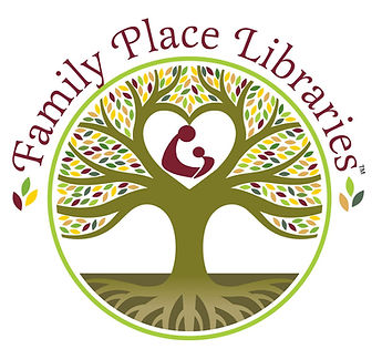 Family Place Libraries logo, a stylized tree with a heart in the center branches surrounding a silhouette of an adult and child. 