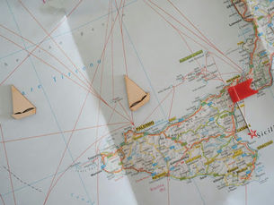 A stylized map of Sicily 