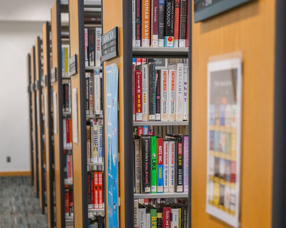 Rows of bookshelves