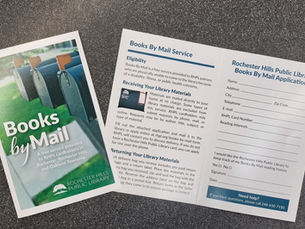 Books by mail application - a bi-fold brochure with an image of mailboxes on the cover