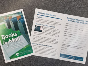 Books by mail application - a bi-fold brochure with an image of mailboxes on the cover