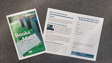 Books by mail application - a bi-fold brochure with an image of mailboxes on the cover