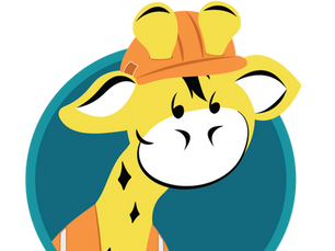 Stretch the Giraffe, the unofficial youth services mascot, wearing a construction hat and vest
