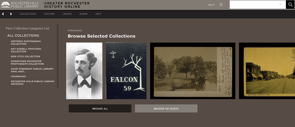 A screengrab of the Greater Rochester History Online database page