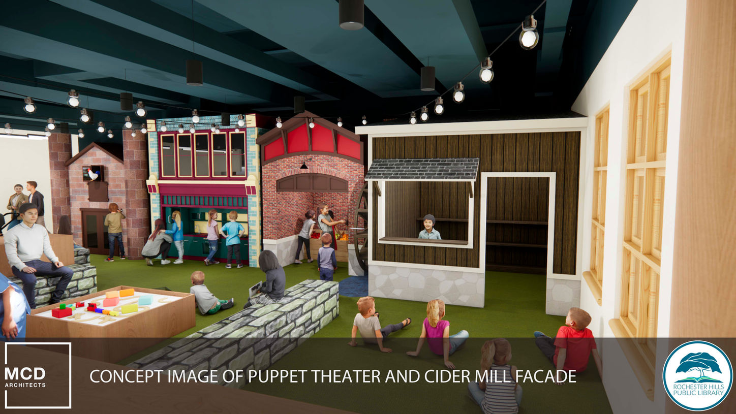 Play area with seating for caregivers and all ages activities