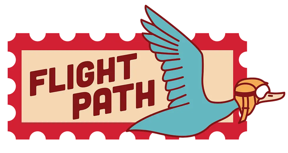 Flight Path logo featuring a cartoon bird with a flight helmet on.