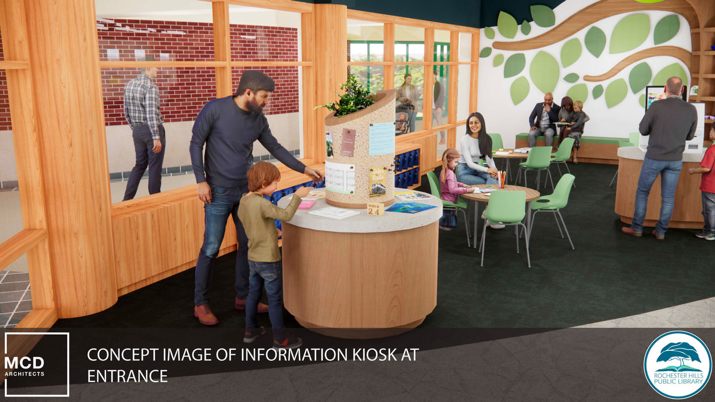 Information desk and kiosk at the Youth Room entrance
